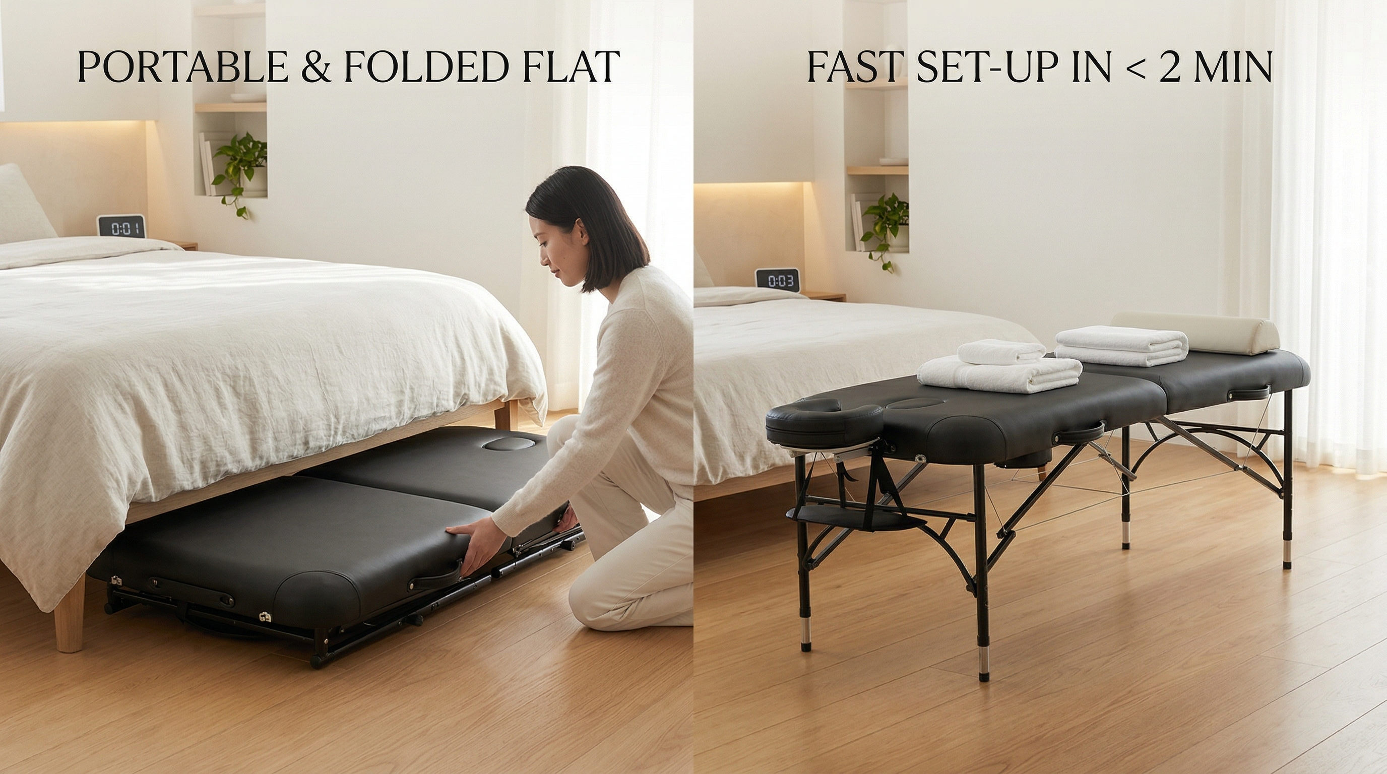 Zencora Lite portable treatment table shown folded and ready to set up